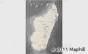 Shaded Relief 3D Map of Madagascar, darken, desaturated