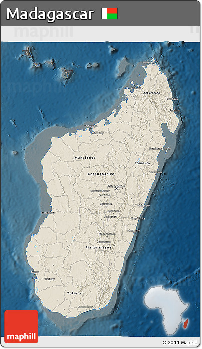 Shaded Relief 3D Map of Madagascar, darken