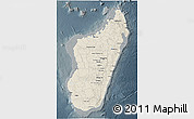 Shaded Relief 3D Map of Madagascar, darken, semi-desaturated