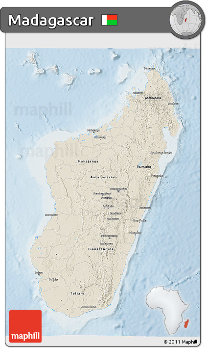 Shaded Relief 3D Map of Madagascar, lighten