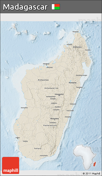 Shaded Relief 3D Map of Madagascar, lighten