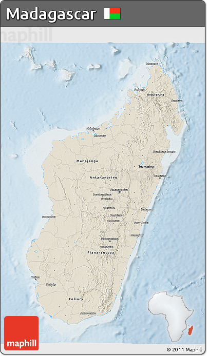 Shaded Relief 3D Map of Madagascar, lighten
