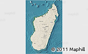 Shaded Relief 3D Map of Madagascar, single color outside, satellite sea