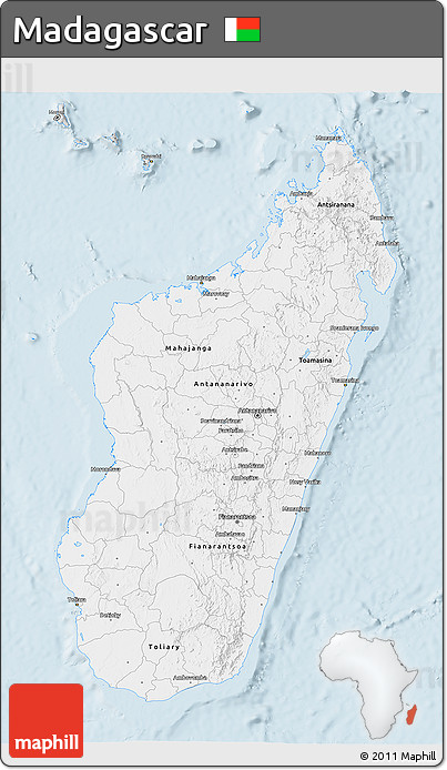 Silver Style 3D Map of Madagascar