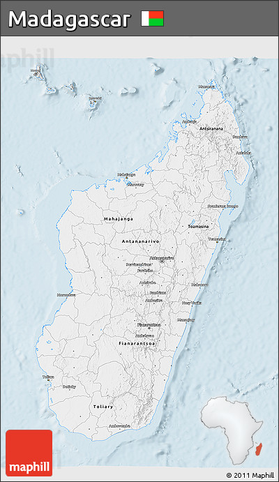 Silver Style 3D Map of Madagascar
