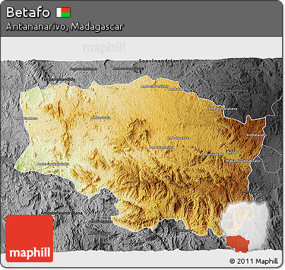 Physical 3D Map of Betafo, darken, desaturated