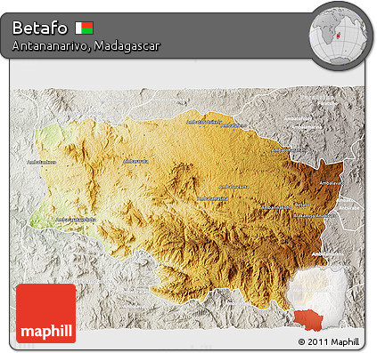 Physical 3D Map of Betafo, lighten, semi-desaturated