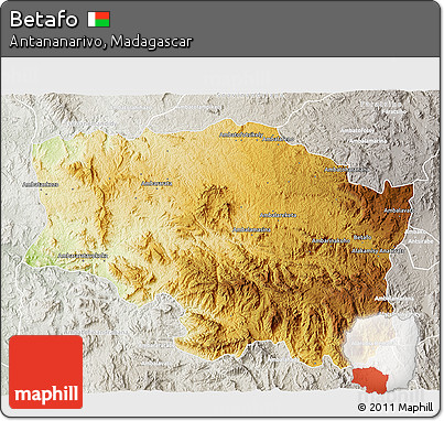 Physical 3D Map of Betafo, lighten, semi-desaturated