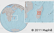 Gray Location Map of Betafo, within the entire country, hill shading
