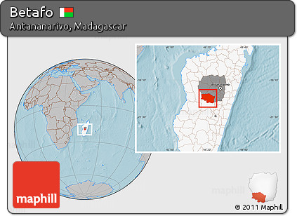 Gray Location Map of Betafo, highlighted country, highlighted parent region, hill shading