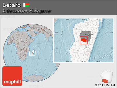 Gray Location Map of Betafo, highlighted country, highlighted parent region, hill shading