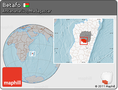 Gray Location Map of Betafo, highlighted country, highlighted parent region, hill shading