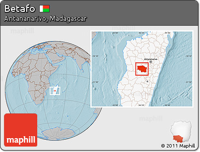 Gray Location Map of Betafo, highlighted country, hill shading