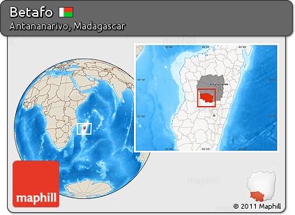 Shaded Relief Location Map of Betafo, highlighted country, highlighted parent region