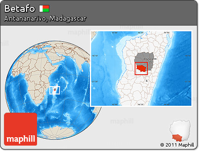 Shaded Relief Location Map of Betafo, highlighted country, highlighted parent region