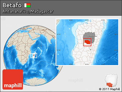 Shaded Relief Location Map of Betafo, highlighted country, highlighted parent region