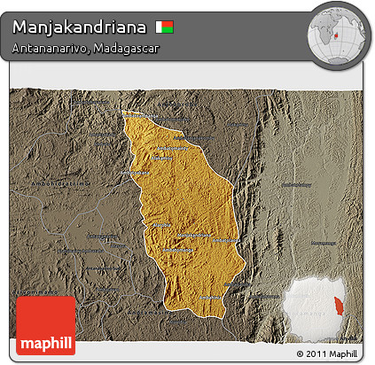 Physical 3D Map of Manjakandriana, darken, semi-desaturated