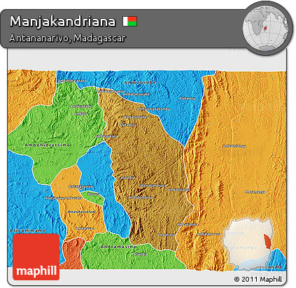Physical 3D Map of Manjakandriana, political outside