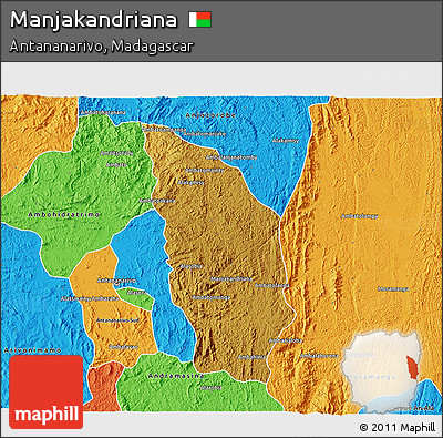 Physical 3D Map of Manjakandriana, political outside