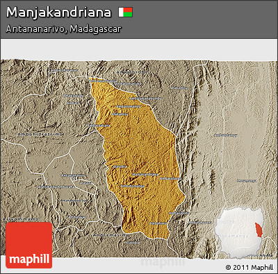 Physical 3D Map of Manjakandriana, semi-desaturated