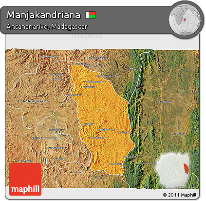 Political 3D Map of Manjakandriana, satellite outside