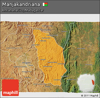 Political 3D Map of Manjakandriana, satellite outside