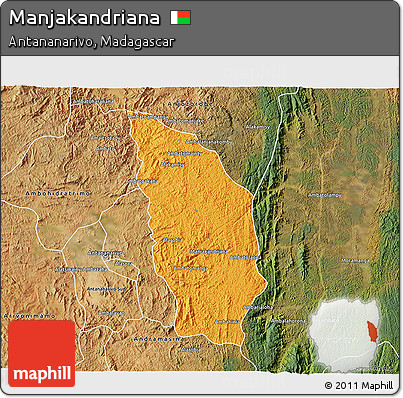 Political 3D Map of Manjakandriana, satellite outside