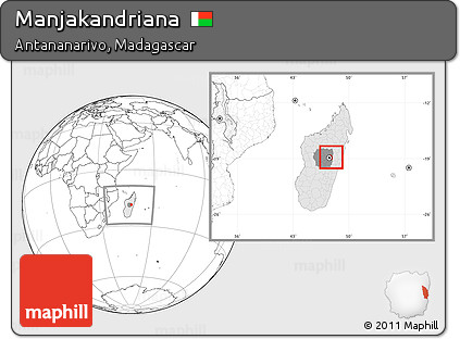 Blank Location Map of Manjakandriana, highlighted country, highlighted parent region, within the entire country