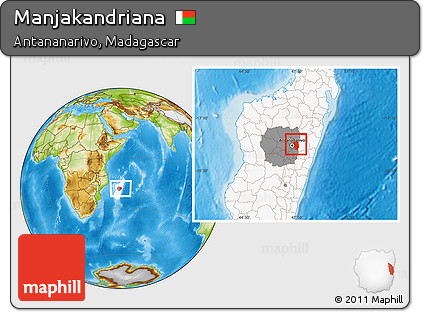 Physical Location Map of Manjakandriana, highlighted country, highlighted parent region