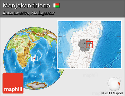 Physical Location Map of Manjakandriana, highlighted country, highlighted parent region
