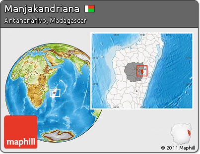 Physical Location Map of Manjakandriana, highlighted country, highlighted parent region