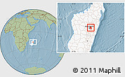 Savanna Style Location Map of Manjakandriana, highlighted country, hill shading
