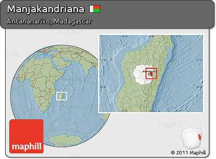 Savanna Style Location Map of Manjakandriana, highlighted parent region, hill shading