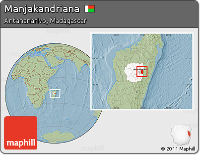 Savanna Style Location Map of Manjakandriana, highlighted parent region, hill shading