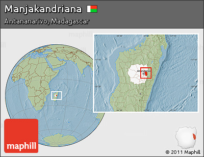 Savanna Style Location Map of Manjakandriana, highlighted parent region, hill shading