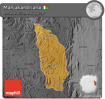 Physical Map of Manjakandriana, darken, desaturated