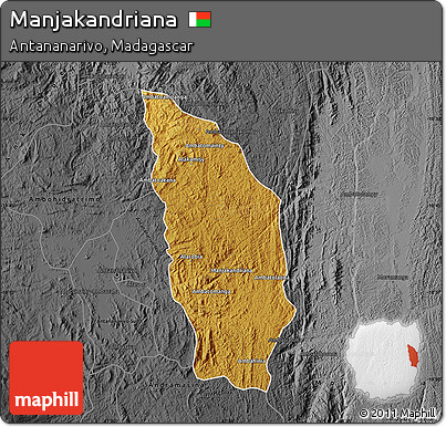 Physical Map of Manjakandriana, darken, desaturated