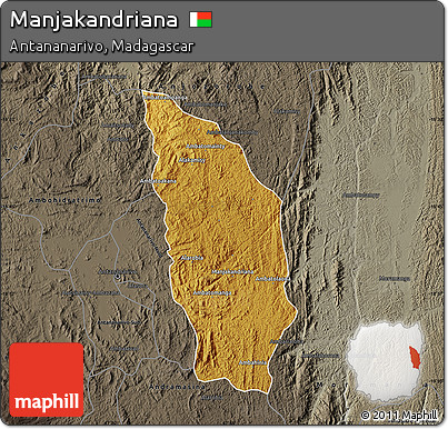 Physical Map of Manjakandriana, darken, semi-desaturated