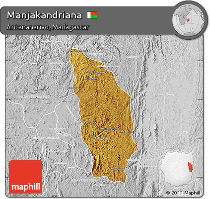 Physical Map of Manjakandriana, lighten, desaturated