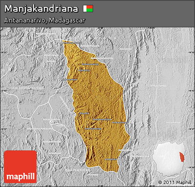 Physical Map of Manjakandriana, lighten, desaturated