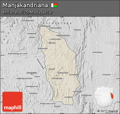 Shaded Relief Map of Manjakandriana, desaturated