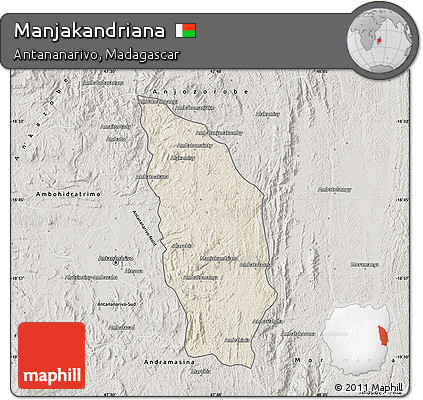 Shaded Relief Map of Manjakandriana, semi-desaturated