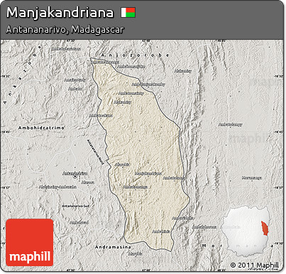Shaded Relief Map of Manjakandriana, semi-desaturated