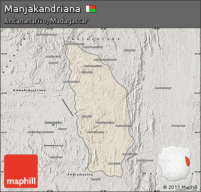 Shaded Relief Map of Manjakandriana, semi-desaturated