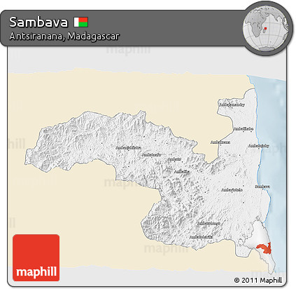 Classic Style 3D Map of Sambava, single color outside