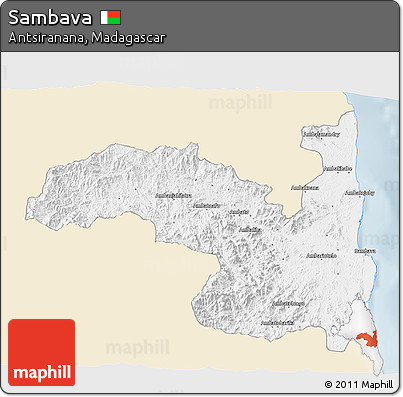 Classic Style 3D Map of Sambava, single color outside