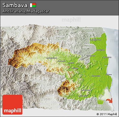 Physical 3D Map of Sambava, lighten, semi-desaturated