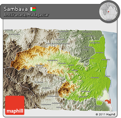 Physical 3D Map of Sambava, semi-desaturated