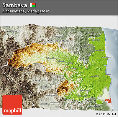 Physical 3D Map of Sambava, semi-desaturated