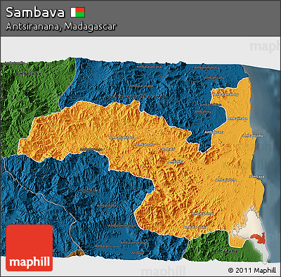 Political 3D Map of Sambava, darken
